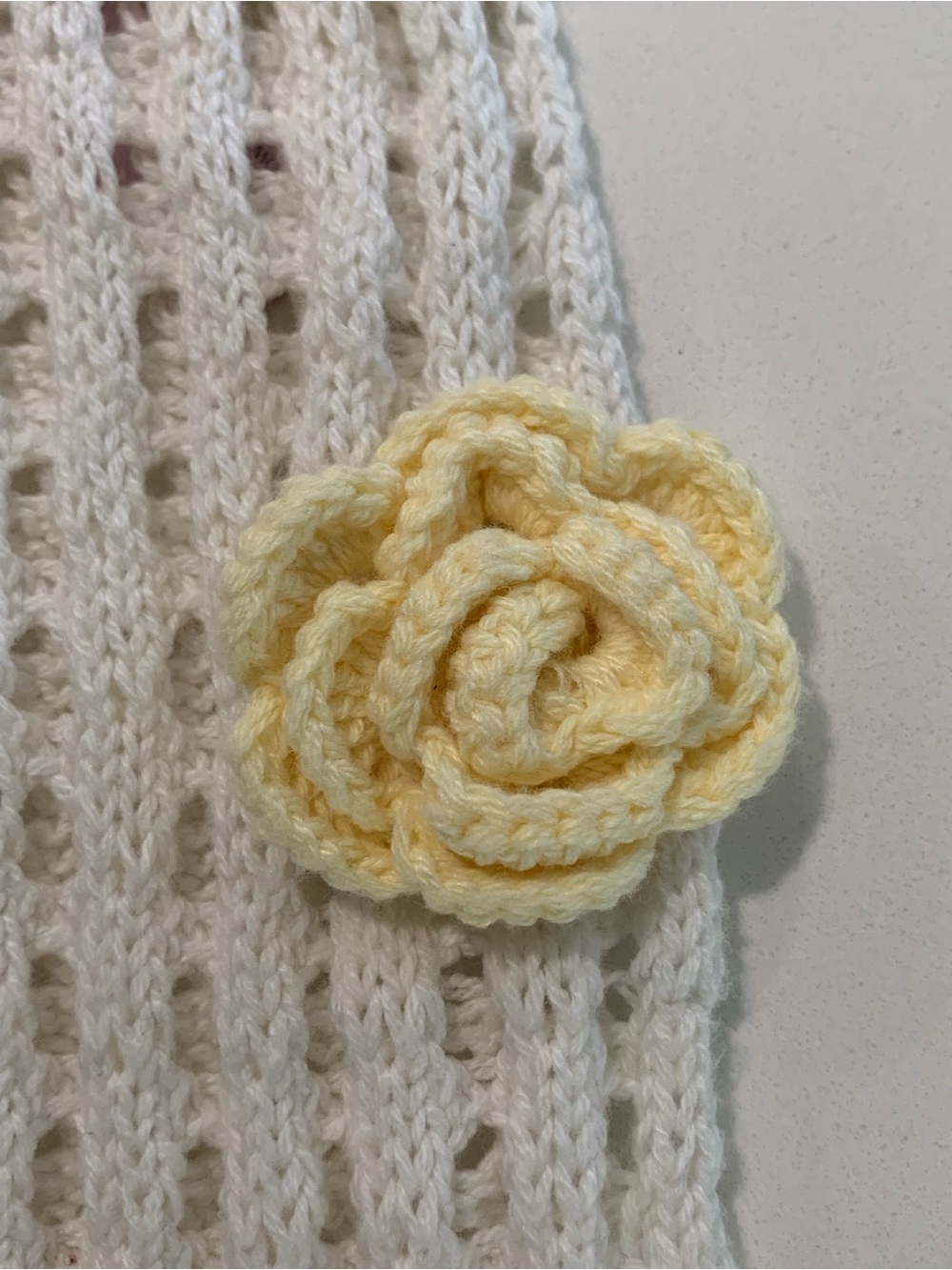 NWT Wild Fable Cream Open Knit Cropped V Neck Sweater Crochet Flowers, Boho, S - Picture 11 of 14